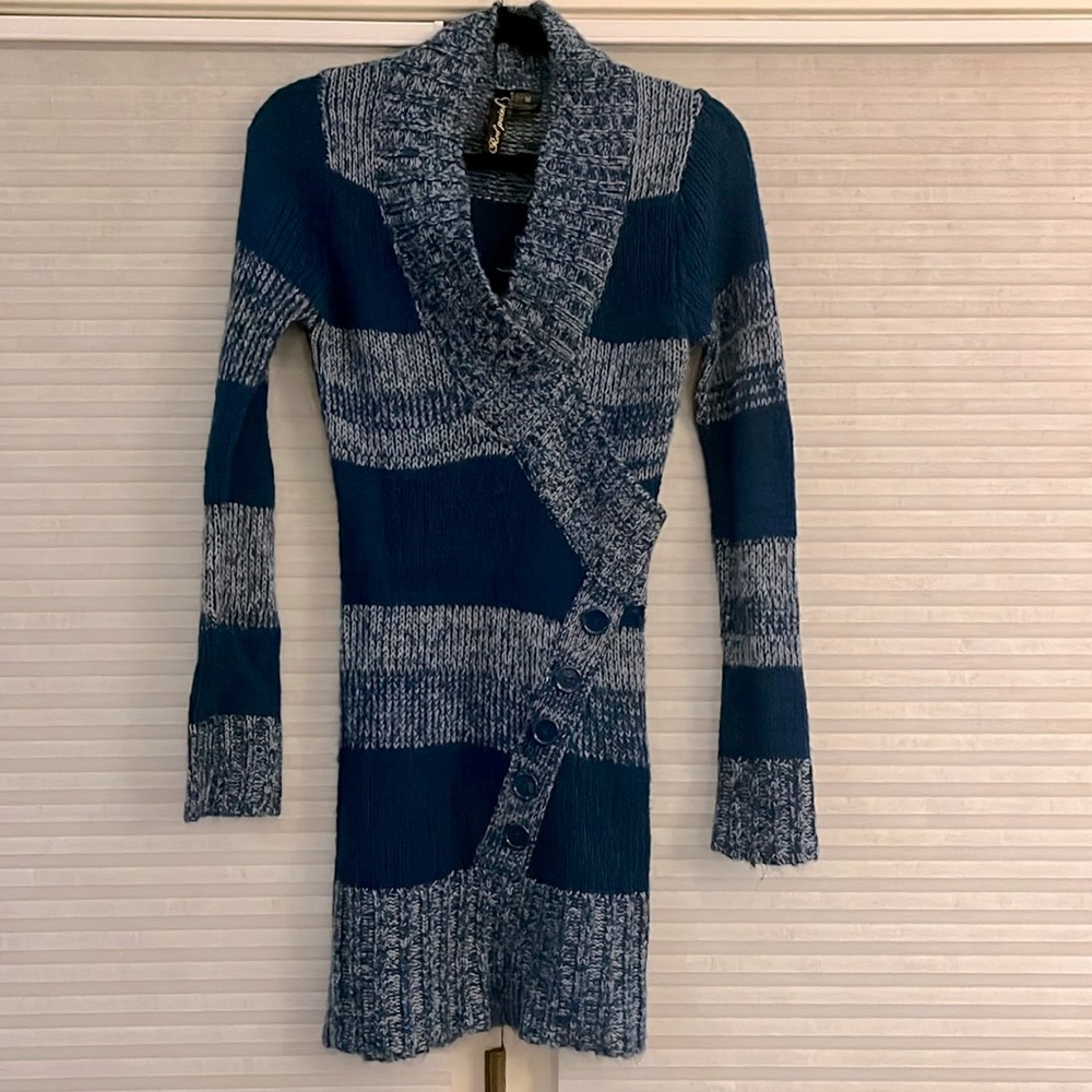 Blue Striped Sweater Dresss